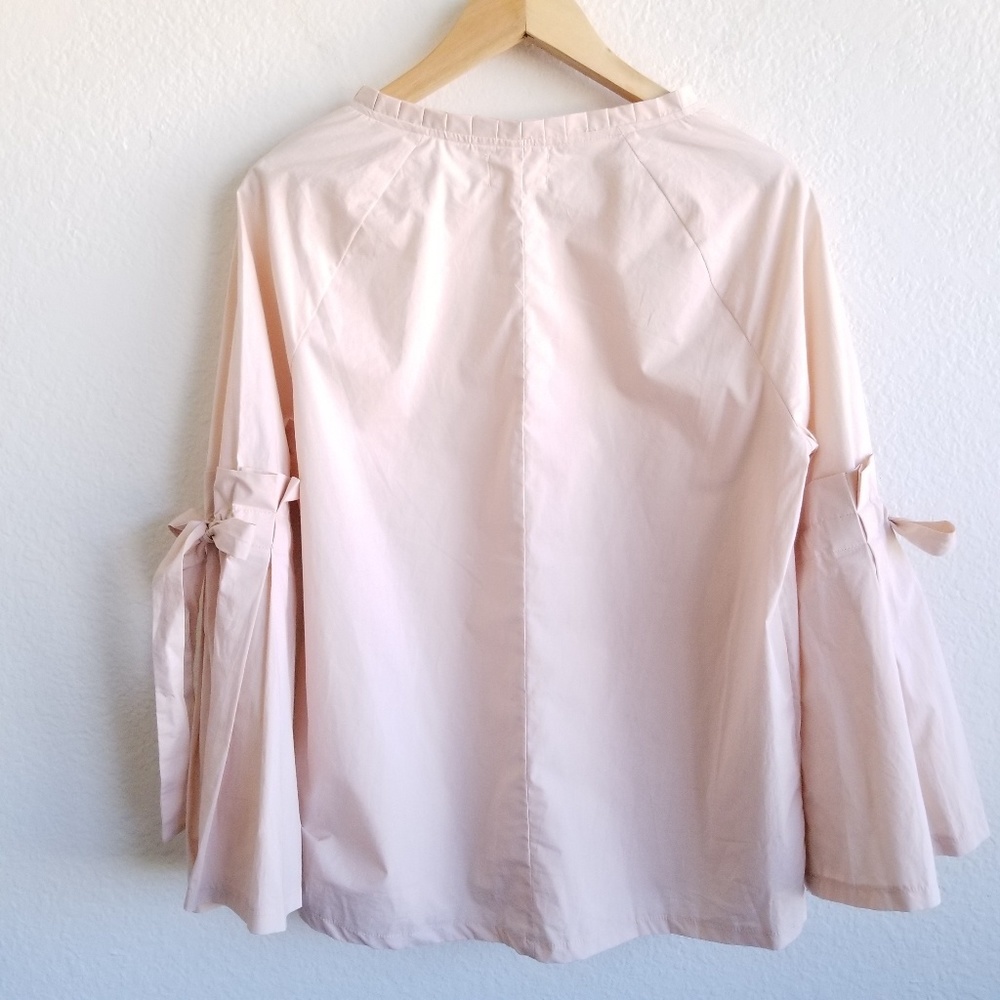 Melloday Bow Tie Bell Sleeve Blouse 100% Cotton Pl - Picture 4 of 8